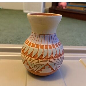 Native‎ American Style Pottery Vase Hand Painted Geometric Design made in Mexico